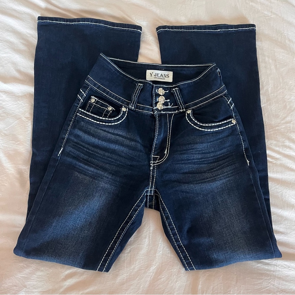 "Y Jeans Los Angeles" Cross Patterned Bootcut Jeans